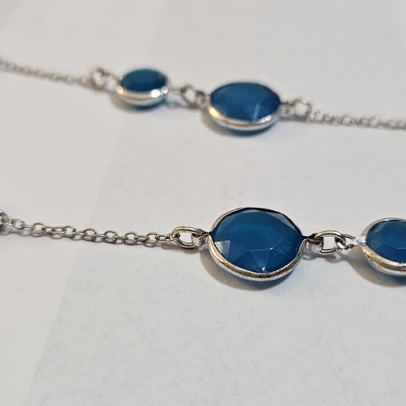 Silver Necklace with Ocean Blue Stones 24" w/3“ extender - Picture 2 of 3